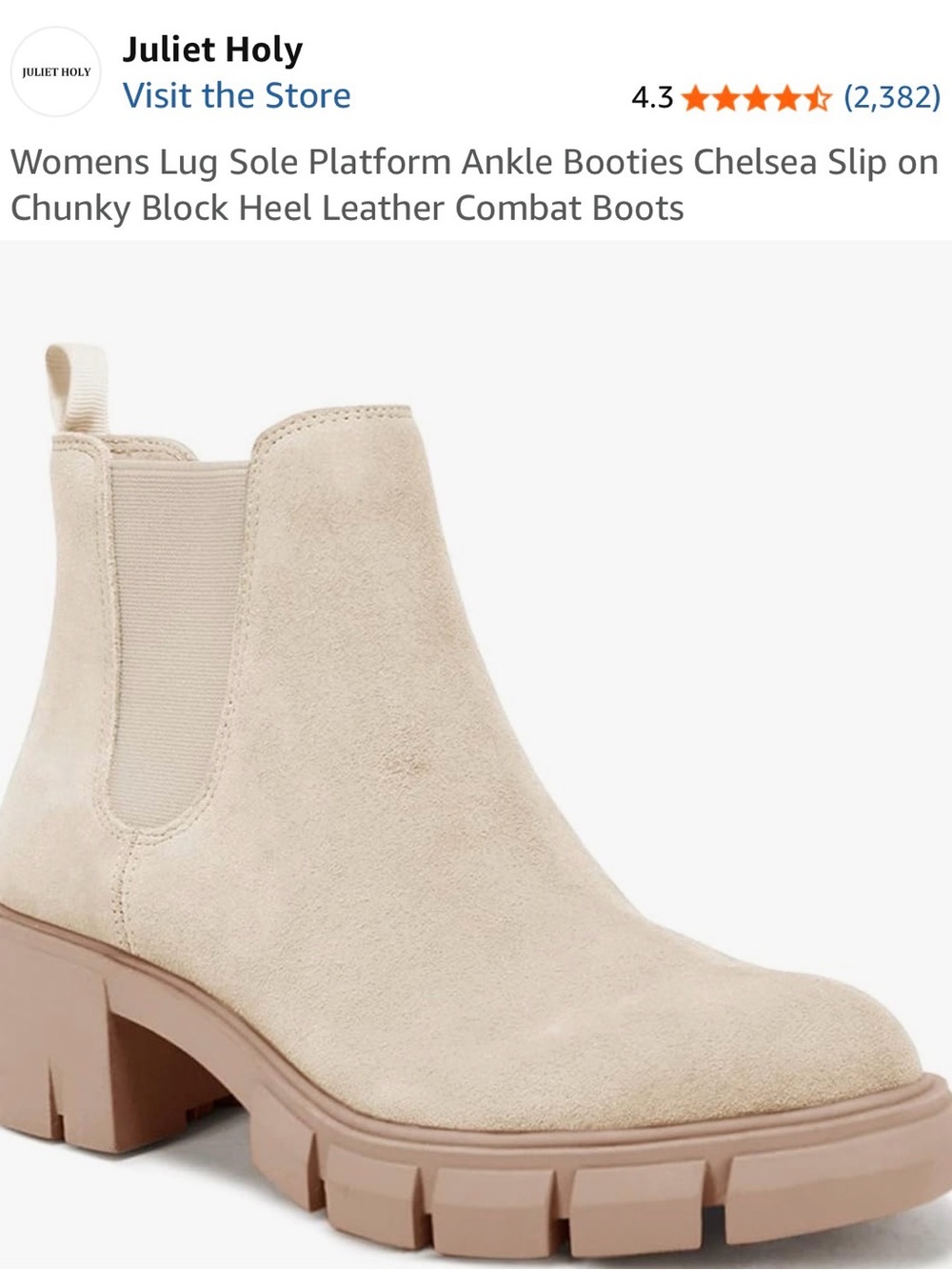 JULIET HOLY Chelsea Lug-Sole Platform Ankle Boots Nude 7 1/2 New in Box NWT